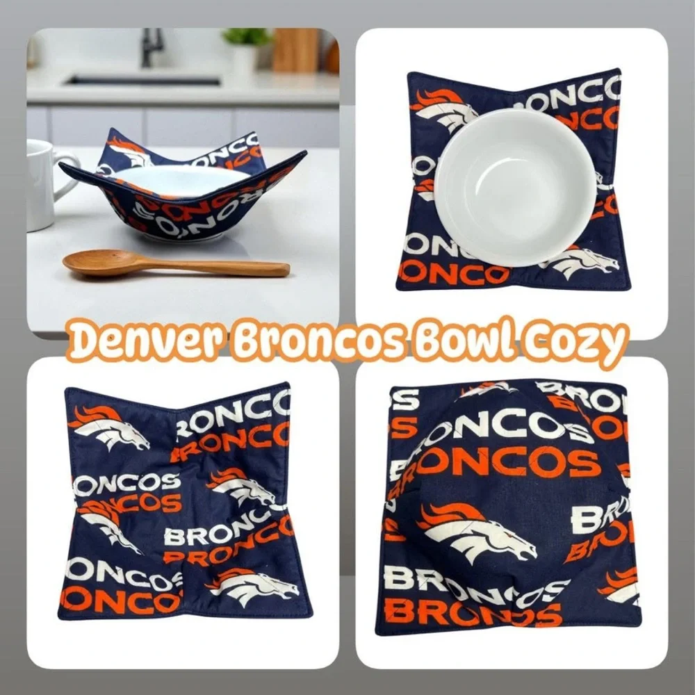 Denver Broncos Hand Crafted Bowl Cozy Reversible NFL Bowl Holder Microwave Safe